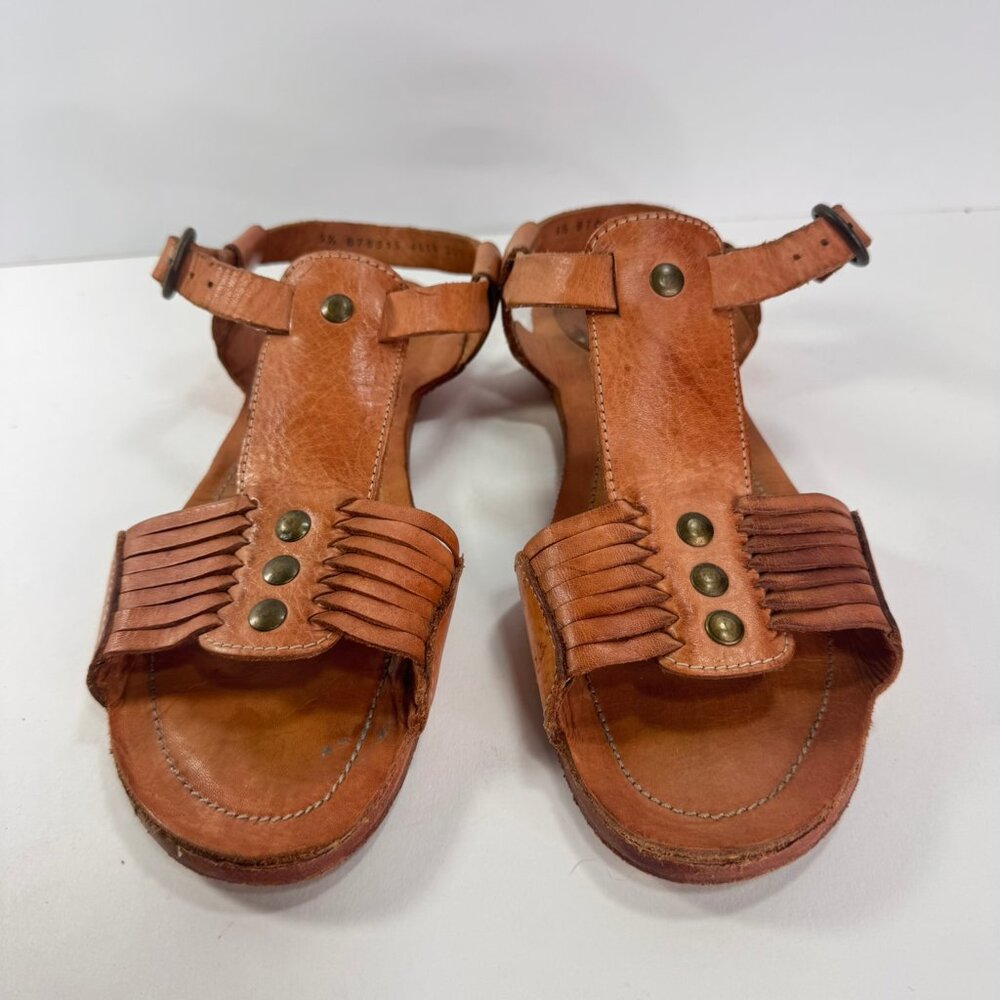 Frye Brown Leather Gladiator Flat Sandals Strap Buckle sz 9.5